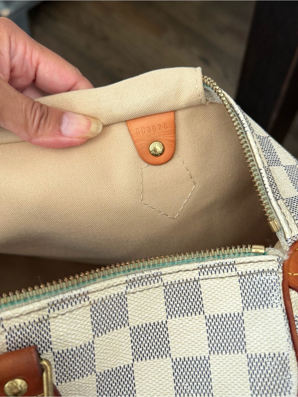 Classic Checkered Travel Bag Speedy 35 in Cream & Gray with Brown Trim - Picture 9 of 15